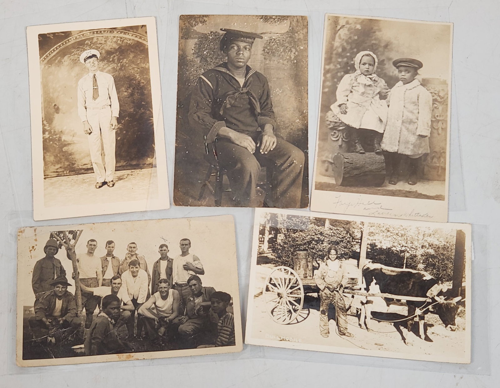 African American RPPC Photo Postcard lot - Vintage Sailor, Children, Bull Mobile (1 of 7)