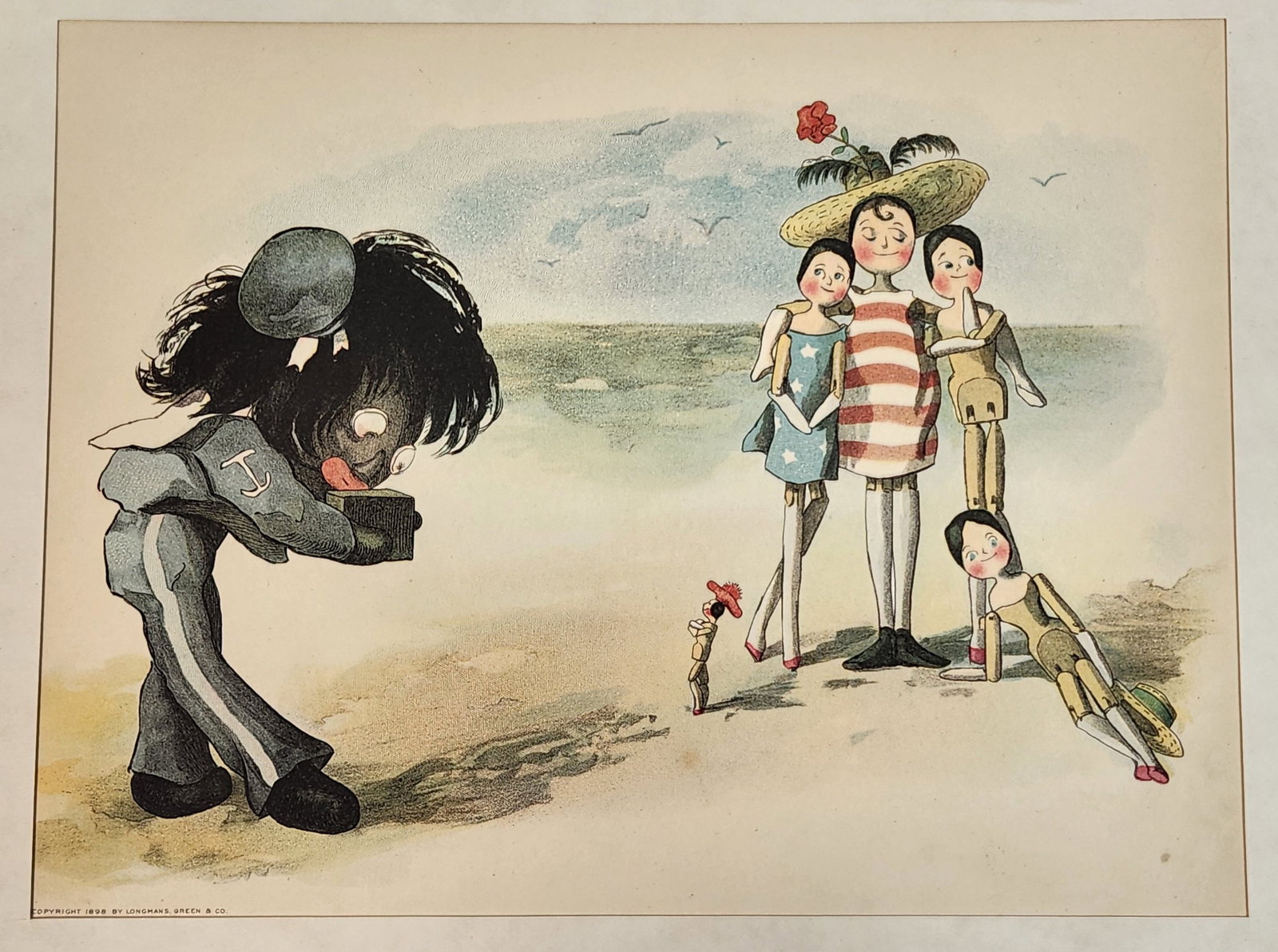 Vintage Beach Scene Lithograph Print - 1898 (1 of 6)