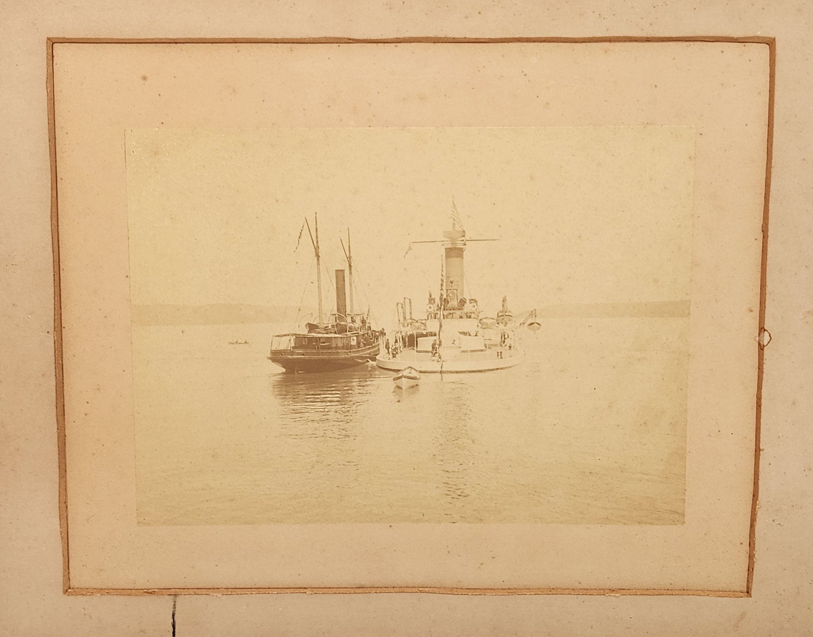 Antique Sepia Photograph - Two Ships with Flags - 12x15 (1 of 5)