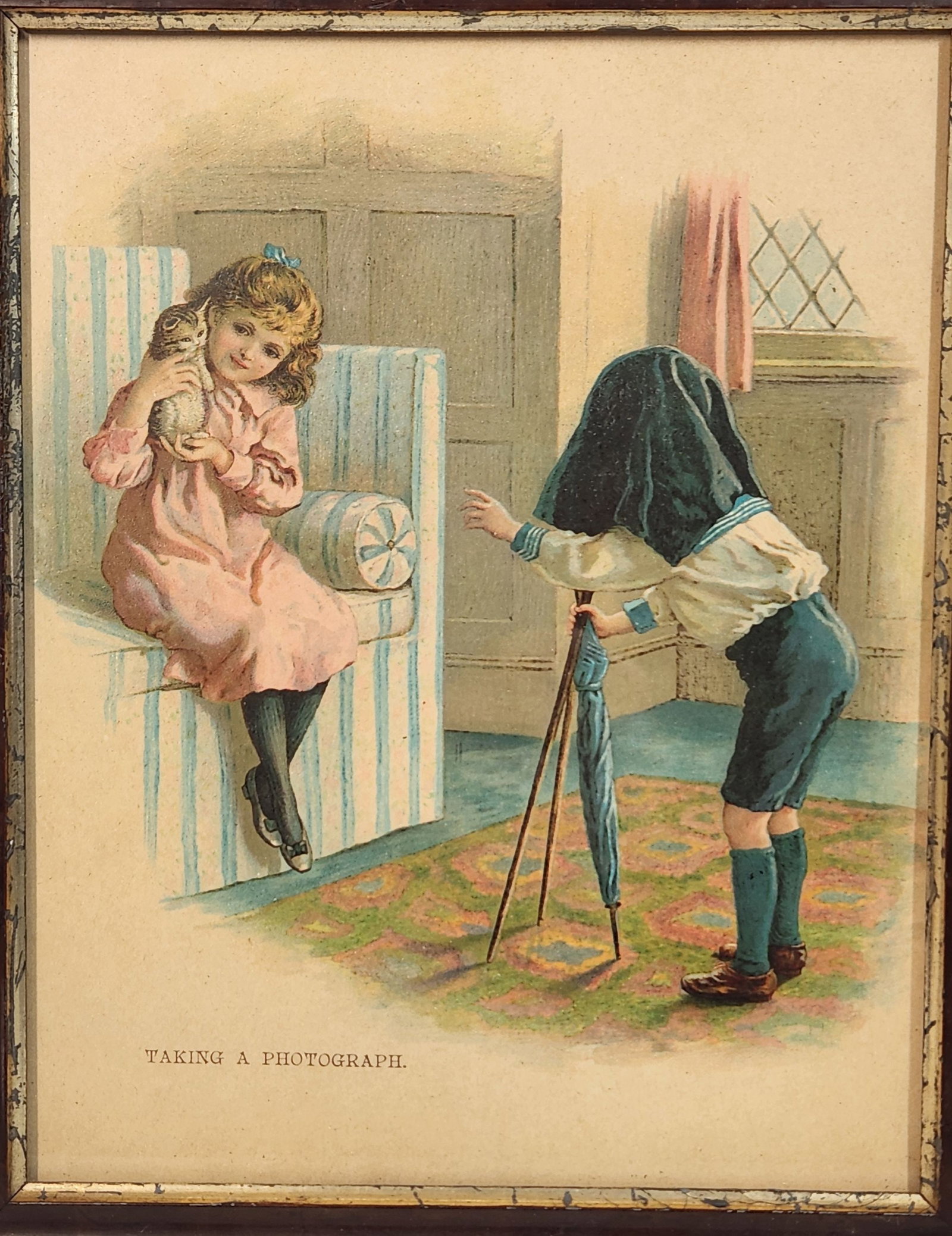 Vintage Framed Print - Taking a Photograph Children & Kitten (1 of 6)