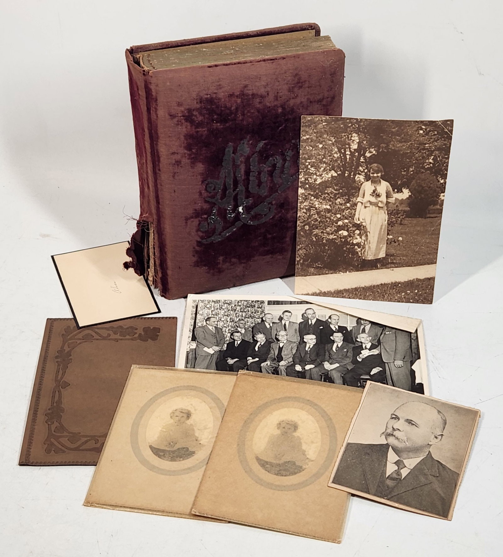Antique Maroon Velvet Family Photo Album w/ Loose Photos (1 of 16)