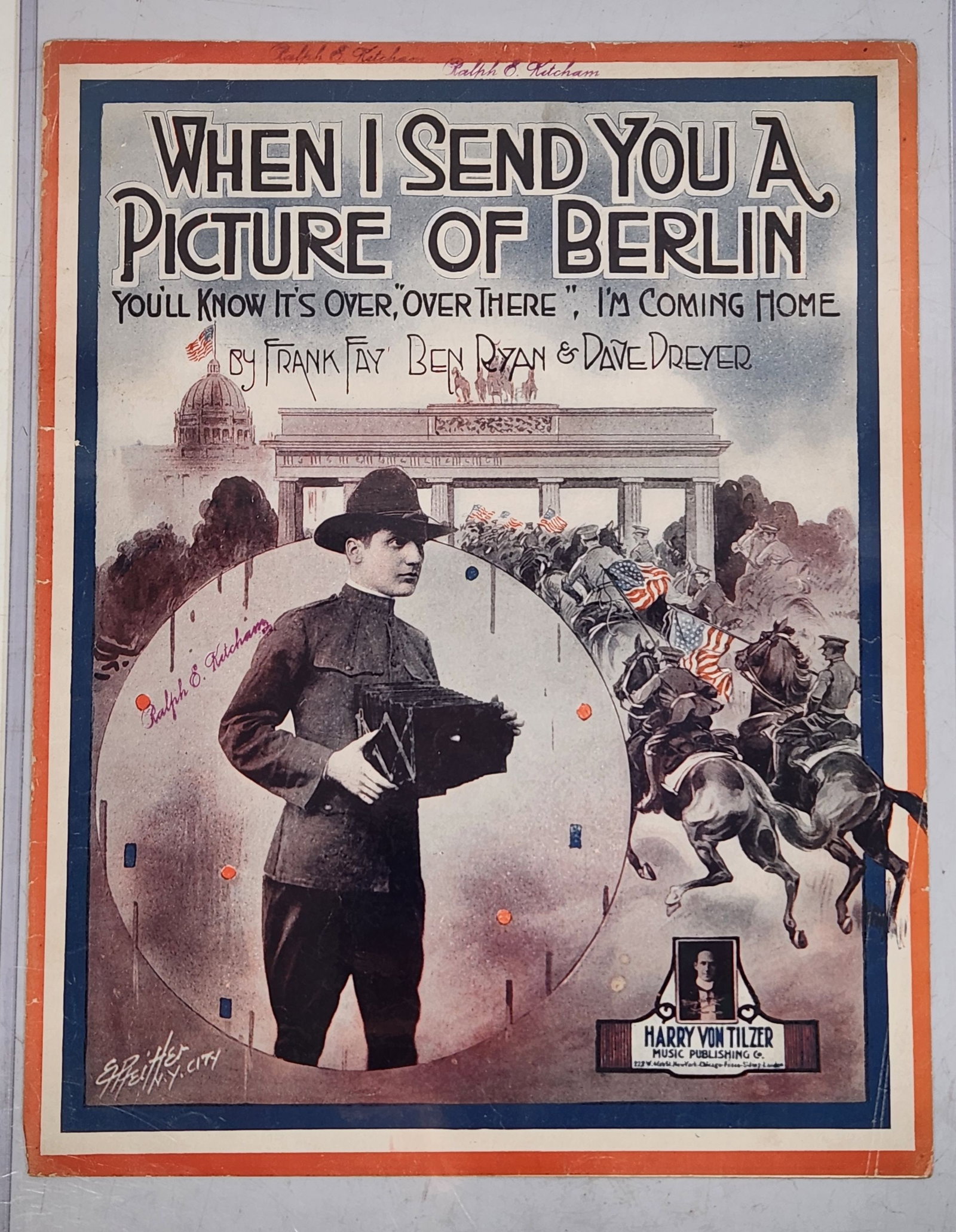 Antique Sheet Music Lot - Berlin Picture & German Photograph: Two pieces of antique sheet music. The first is for the song "When I Send You A Picture of Berlin". It's written by Frank Fay, Ben Ryan, & Dave Dreyer. It's published by Harry Von Tilzer Music Publish