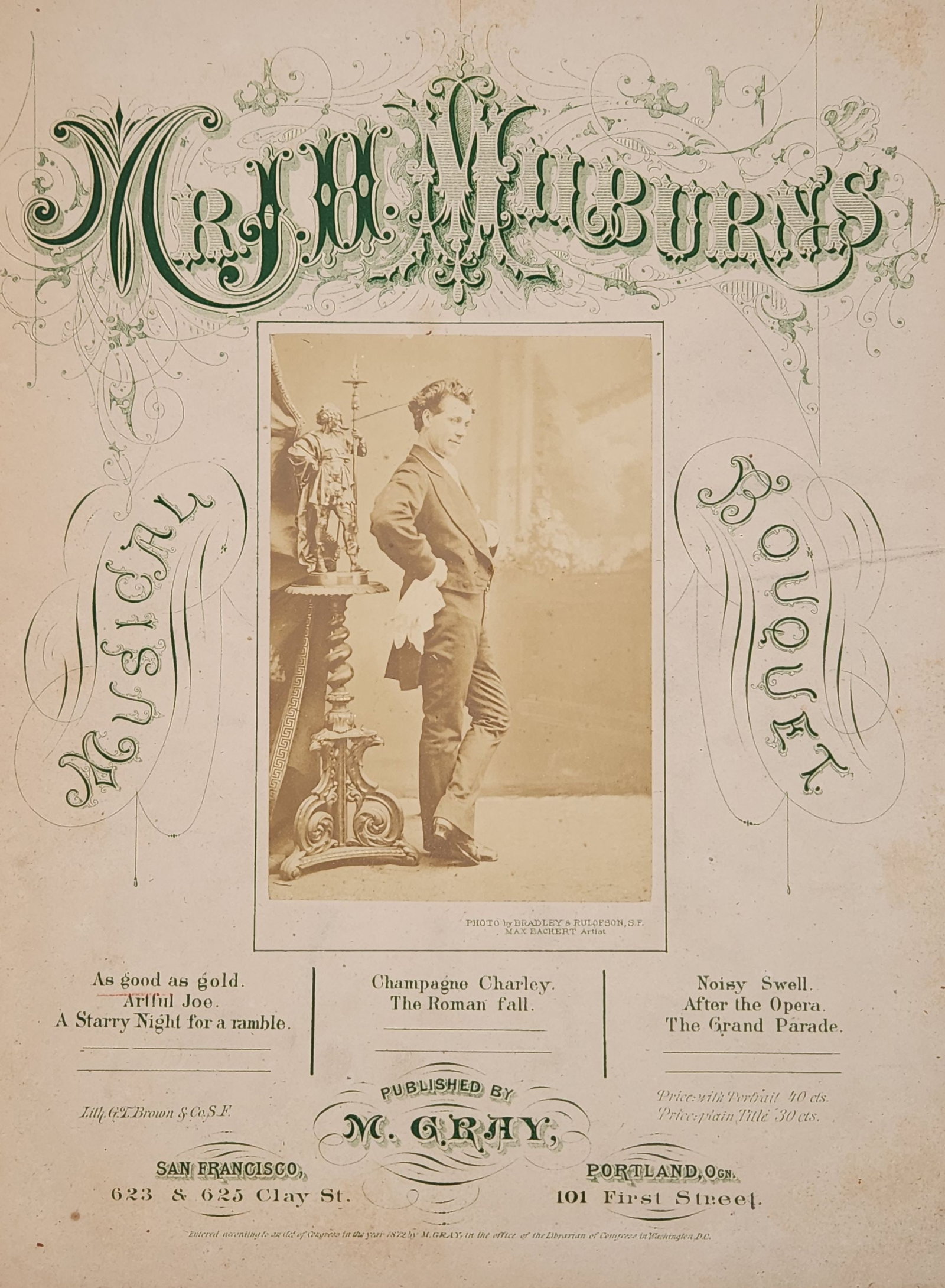 Vintage My Milburns Sheet Music - Musical Bouquet: Vintage "My Milburns" Sheet Music. Published by M. Gray, San Francisco and Portland, Oregon. "Musical Bouquet" is written on the front cover as well. Measures approximately 13" x 10".height: 13 inches