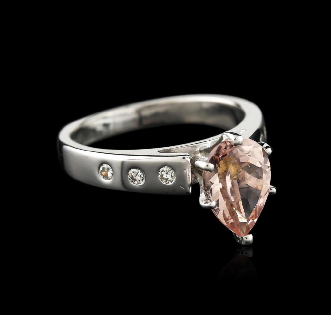 Platinum 1.42 ctw Morganite and Diamond Ring: One ring featuring: platinum weighing 5.80 grams containing one morganite center stone with a total weight of 1.42ct and diamonds with a total weight of 0.10ct.