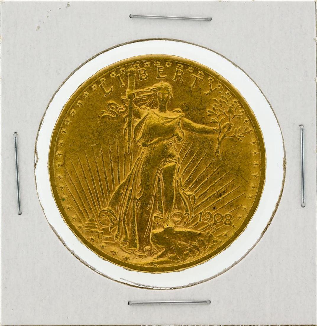1908-D $20 No Motto AU St. Gaudens Double Eagle Gold: One 1908-D $20 No Motto AU St. Gaudens Double Eagle Gold Coin.