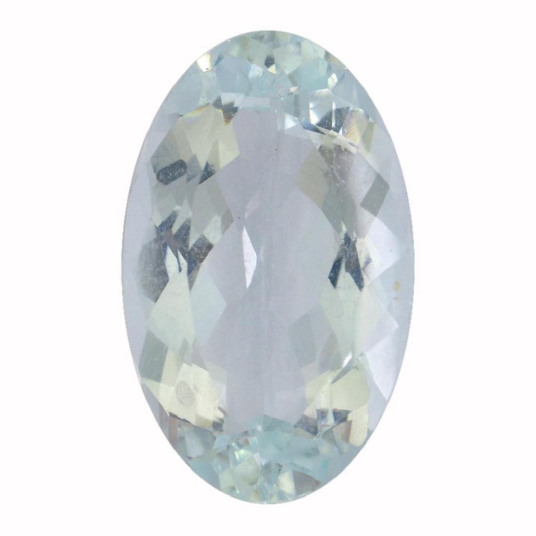 5.95 ctw Oval Aquamarine Parcel: One oval cut natural aquamarine exact weight 5.95ct., clarity is slightly included, type I, medium, very slightly grayish, very slightly greenish blue color, (GIA vslgB 5/3), cut is good. Westfield Ap