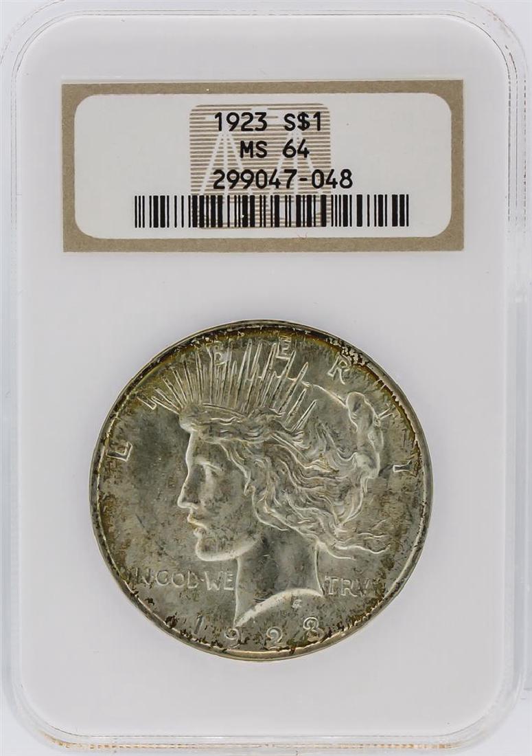 1923 NGC MS64 Peace Silver Dollar: One 1923 NGC MS64 Peace Silver Dollar. NGC Certified.