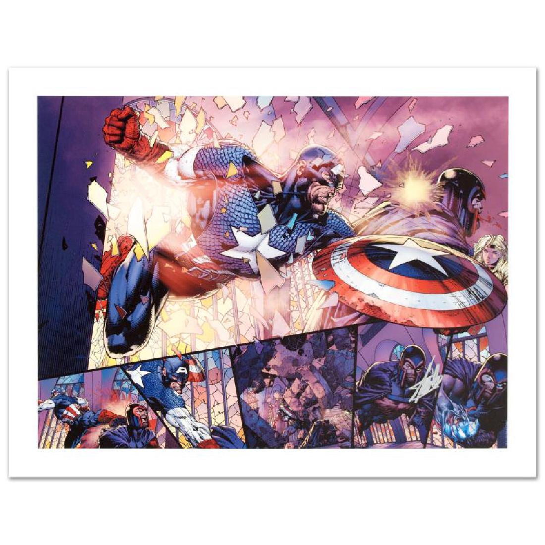 Ultimatum #4 by Stan Lee - Marvel Comics: A piece of comic book history, this limited edition, from original art by David Finch, depicts an action packed scene starring Captain America. In 2003, Finch came to Marvel Comics for a year-long arc
