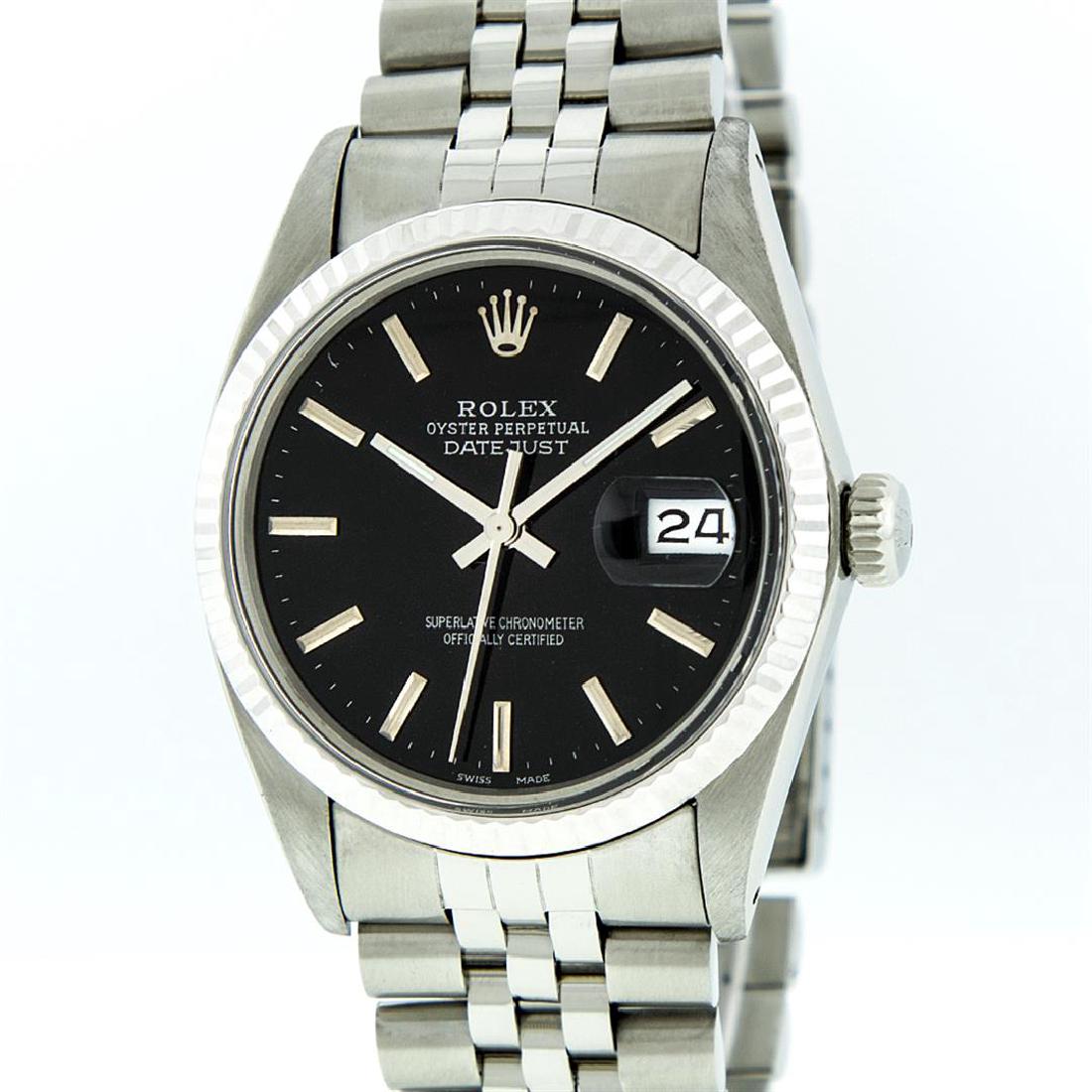 Rolex Stainless Steel DateJust Men's Watch: One Gents Rolex Datejust Polished, Serviced & Electronically Tested, Stainless Steel Case:36mm, Stainless Steel Crown, Bezel: 18K White Gold Fluted Bezel. Custom Crystal: Acrylic Cyclops Lens. Movemen