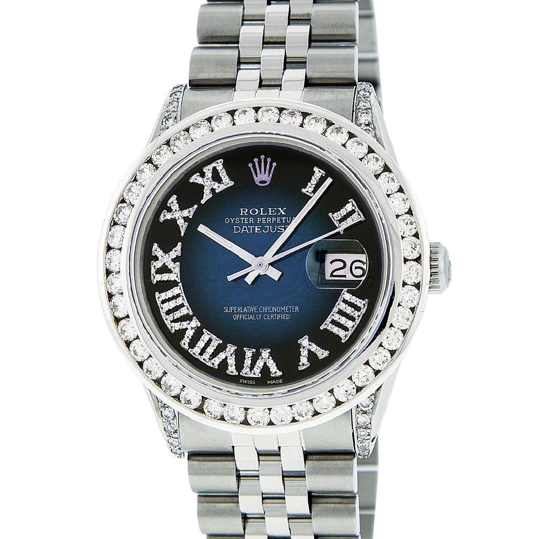 Rolex Stainless Steel 3.50 ctw Diamond DateJust Men's: One Mens Rolex Datejust Polished Bright with Satin Finish, Serviced & Electronically Tested, Stainless Steel Case:36mm, Diamond Lugs: 24 Diamonds In Lugs, Color: G to H, Clarity: SI-VS. Stainless Stee