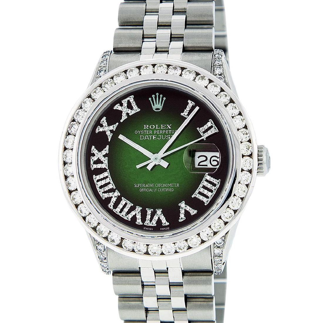 Rolex Stainless Steel 3.50 ctw Diamond DateJust Men's: One Mens Rolex Datejust Polished Bright with Satin Finish, Serviced & Electronically Tested, Stainless Steel Case:36mm, Diamond Lugs: 24 Diamonds In Lugs, Color: G to H, Clarity: SI-VS. Stainless Stee