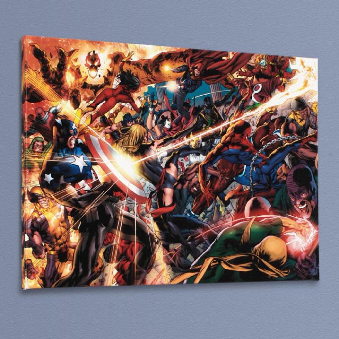 New Avengers #50 by Marvel Comics: A piece of comic book history, this limited edition, from original art by Billy Tan, depicts Wolverine, Spider-Man, Spider Woman, Captain America, Hawkeye, Iron Patriot, Ares, and Ms. Marvel. Billy Ta