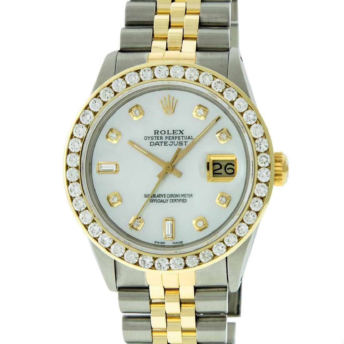 Rolex Two Tone 3.00 ctw Diamond DateJust Men's Watch: One Mens Rolex Datejust Polished Bright with Satin Finish, Serviced & Electronically Tested, 14K Yellow Gold And Stainless Steel Case:36mm, Stainless Steel Crown, Custom Bezel: 18K Yellow Gold Channel