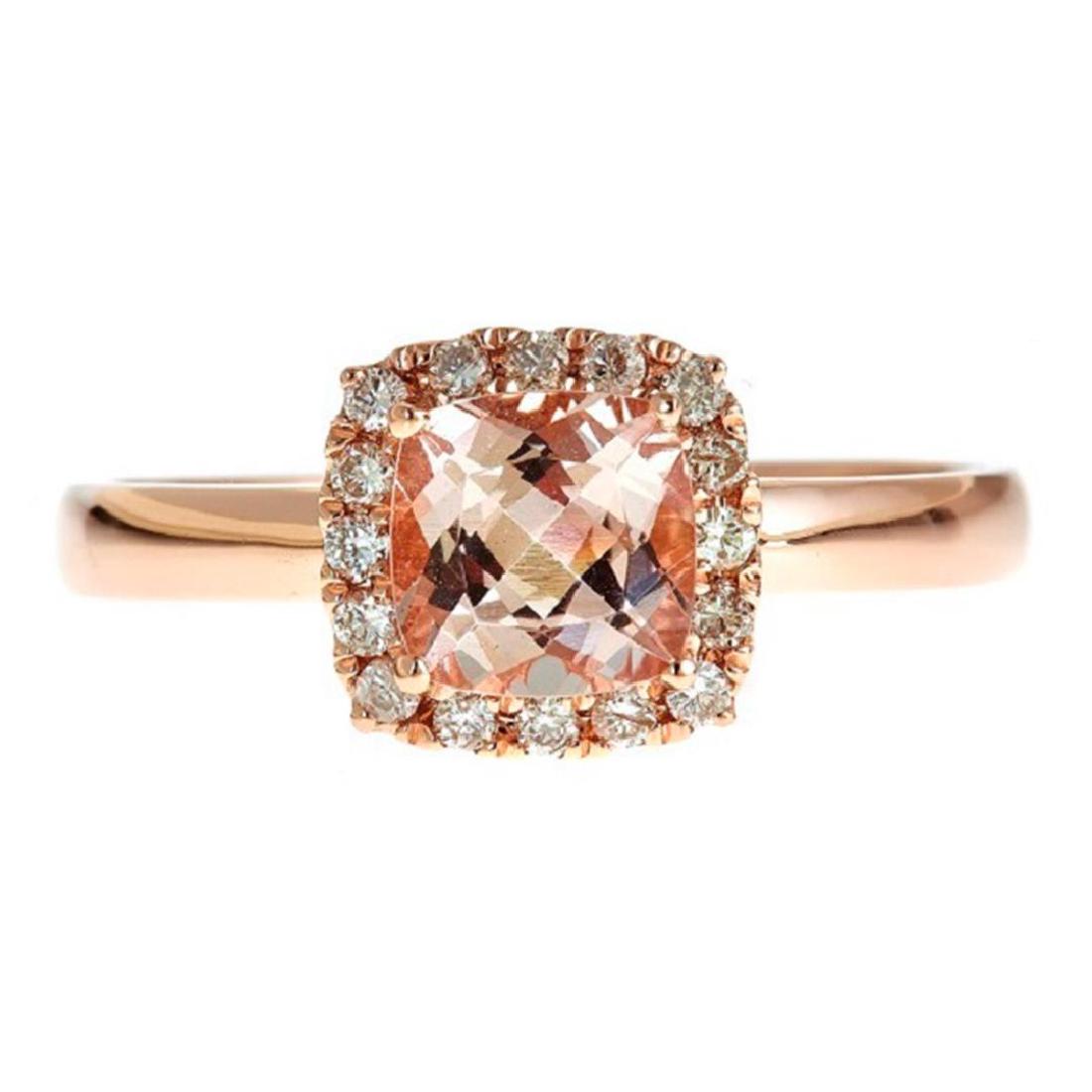 0.9 ctw Morganite and Diamond Ring - 14KT Rose Gold: One Ring featuring: 14KT Rose Gold weighing 2.68 grams containing Morganite with an approximate weight of 0.9ct, Diamond with an approximate weight of 0.15ct, and with an approximate weight of ct.