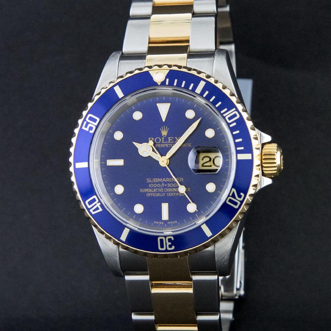 Rolex Two Tone Blue Submariner Men's Watch: One Mens Rolex Two Tone 18K Yellow Gold And Stainless Steel Submariner With Date Polished, Serviced & Electronically Tested, Stainless Steel Case:41mm, 18K Yellow Gold Crown, Bezel: 18K Yellow Gold Be