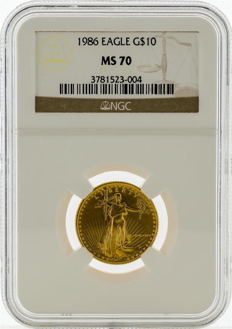 1986 NGC MS70 $10 Eagle Gold Coin: One 1986 NGC MS70 $10 Eagle Gold Coin. NGC Certified.