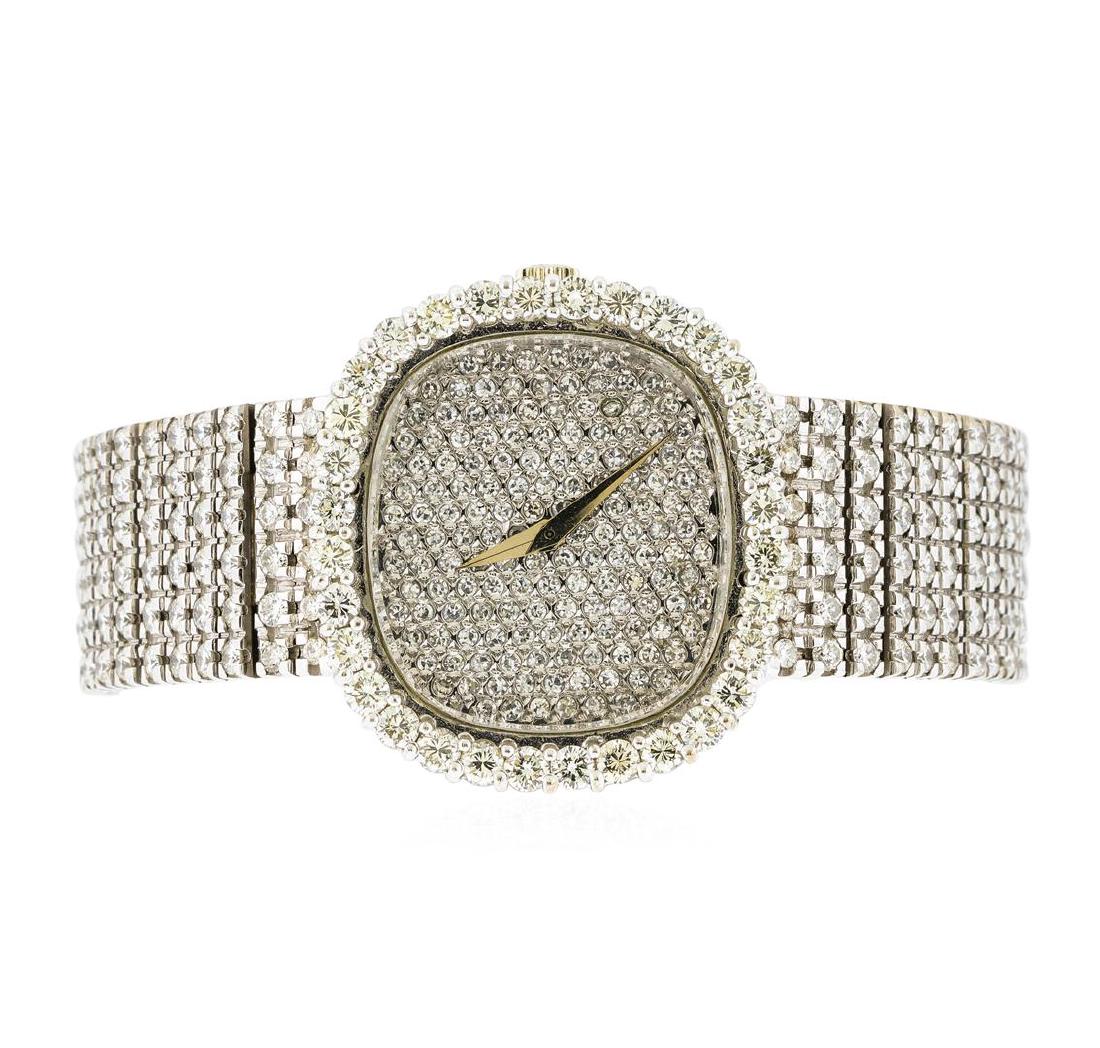 Patek Philippe 18KT White Gold 9.19 ctw Diamond Men's: One gents, Patek Philippe wristwatch electronically tested 18KT White gold, Case: 25 x 25mm, Swiss Hallmarked Case Back: available space for engraving, Swiss Hallmarked Inner Case Back: engraved with