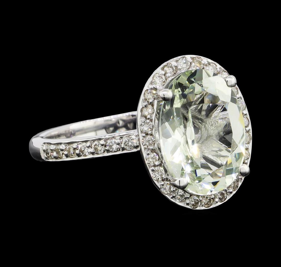 2.97 ctw Beryl and Diamond Ring - 14KT White Gold: One ring featuring: 14KT white gold weighing 3.80 grams containing one center green beryl weighing 2.97ct and diamonds weighing 0.33ctw.