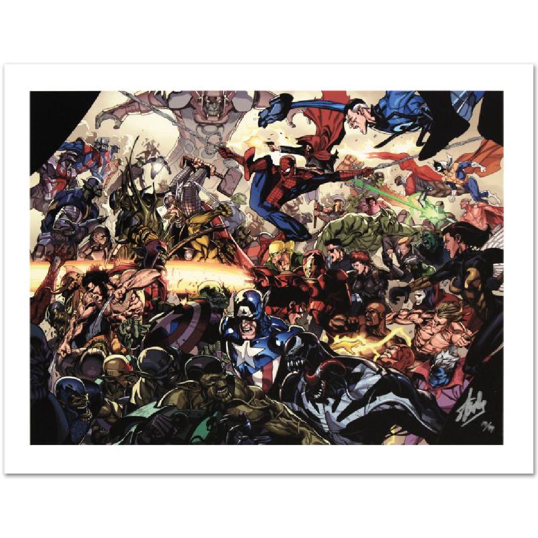 Secret Invasion #6: A piece of comic book history, this limited edition, from original art by Leinil Francis Yu, depicts Spider-Man, Captain America, Venom, Wasp, and Wolverine among many other characters from the marvel