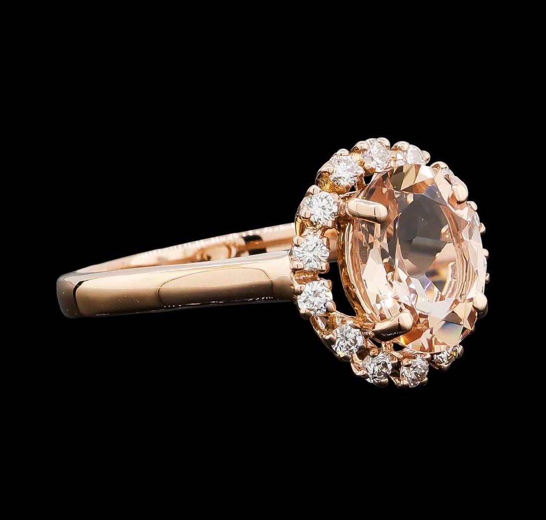 1.65 ctw Morganite and Diamond Ring - 14KT Rose Gold: One ring: 14KT rose gold weighing 2.80 grams containing one oval cut morganite weighing 1.65ct and diamonds weighing 0.25ctw.