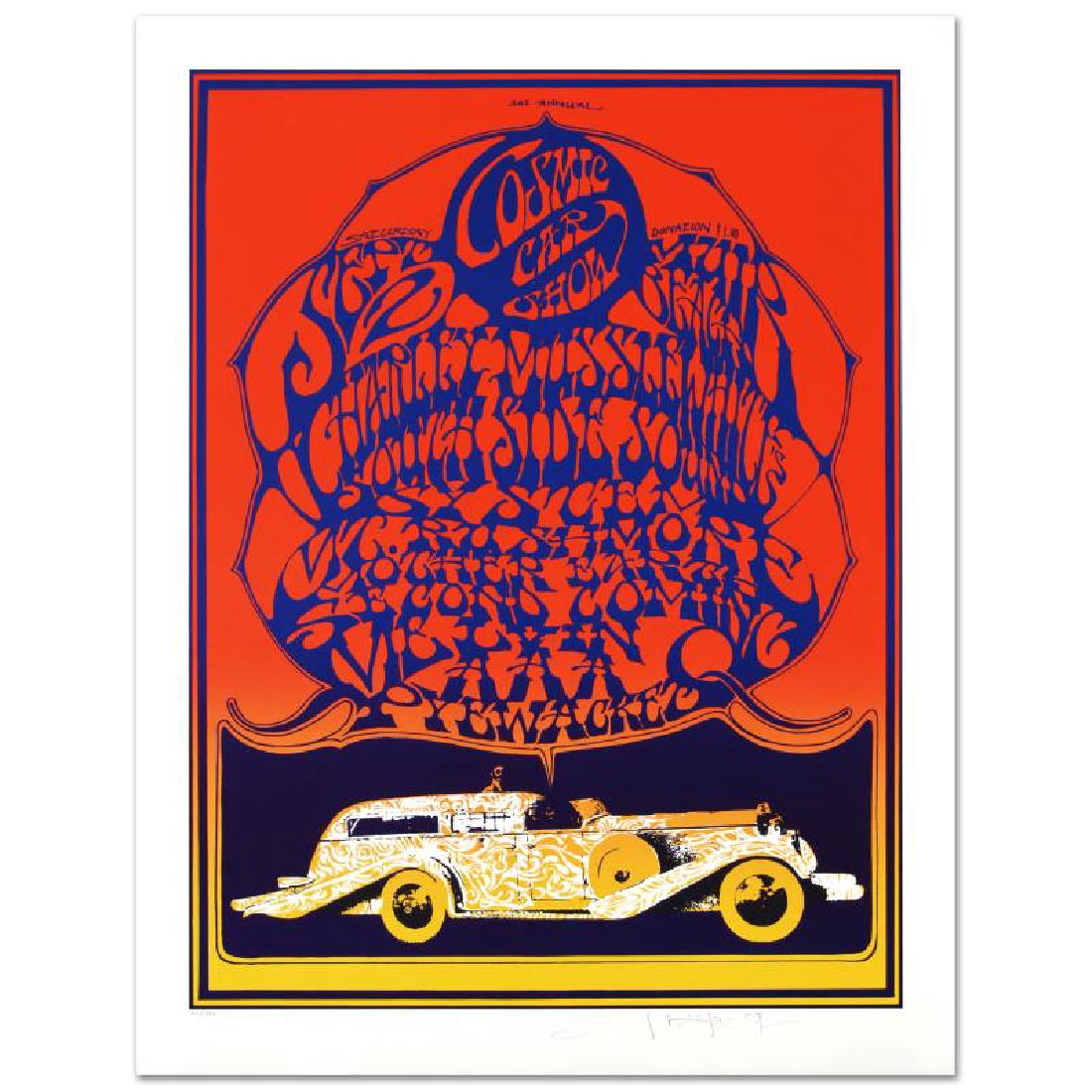 Cosmic Car Show: "Cosmic Car Show" is a limited edition lithograph on paper, numbered and hand signed by Stanley Mouse. Includes Certificate of Authenticity! Measures approx. 30" x 39" (with border), 26" x 34.5" (imag