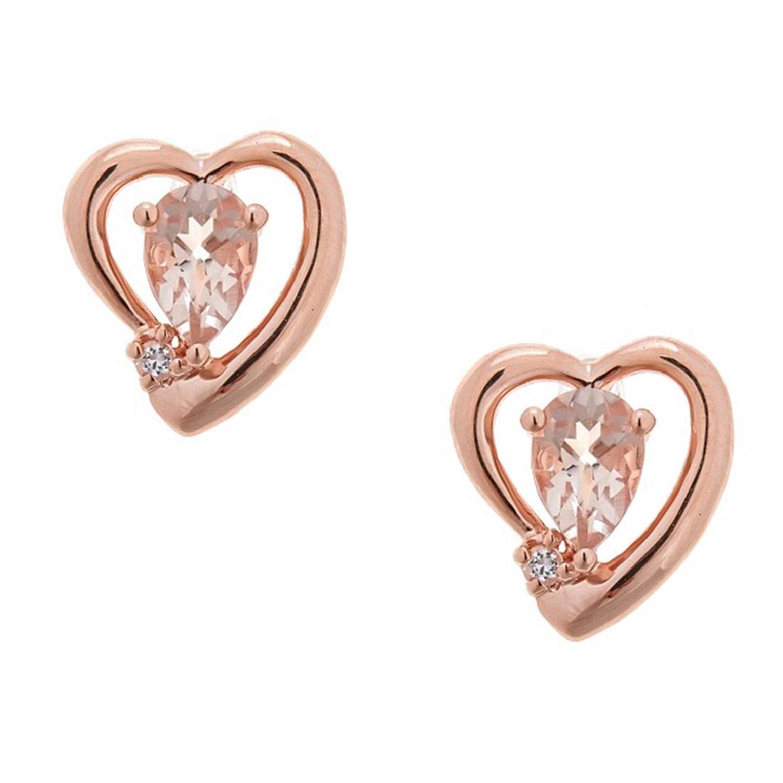 0.68 ctw Morganite and Diamond Earrings - 14KT Rose: One pair of Earrings featuring: 14KT Rose Gold weighing 2.08 grams containing Morganite with an approximate weight of 0.68ct, Diamond with an approximate weight of 0.04ct, and with an approximate weig