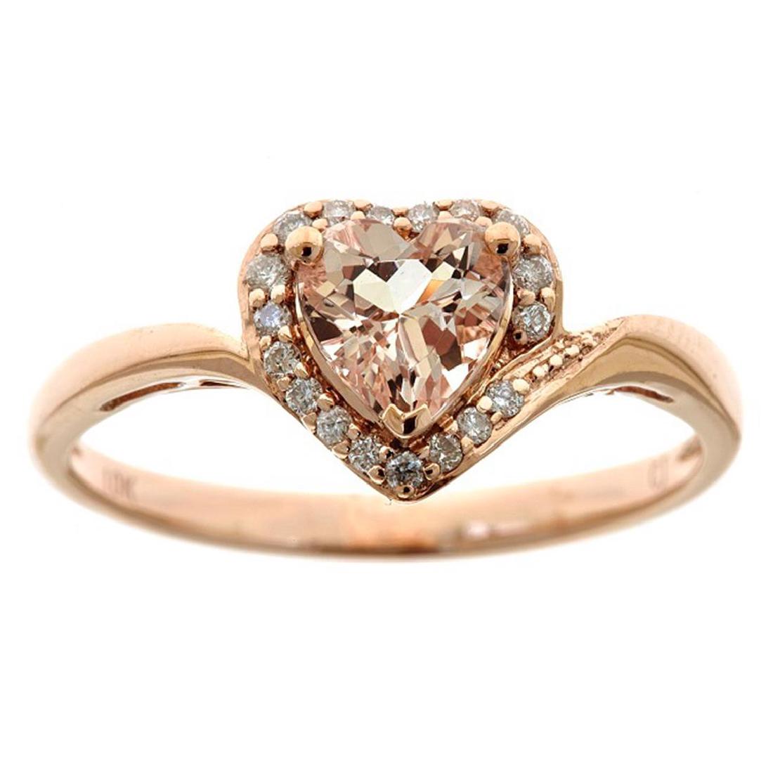 0.68 ctw Morganite and Diamond Ring - 10KT Rose Gold: One Ring featuring: 10KT Rose Gold weighing 2.1 grams containing Morganite with an approximate weight of 0.68ct, Diamond with an approximate weight of 0.11ct, and with an approximate weight of ct.
