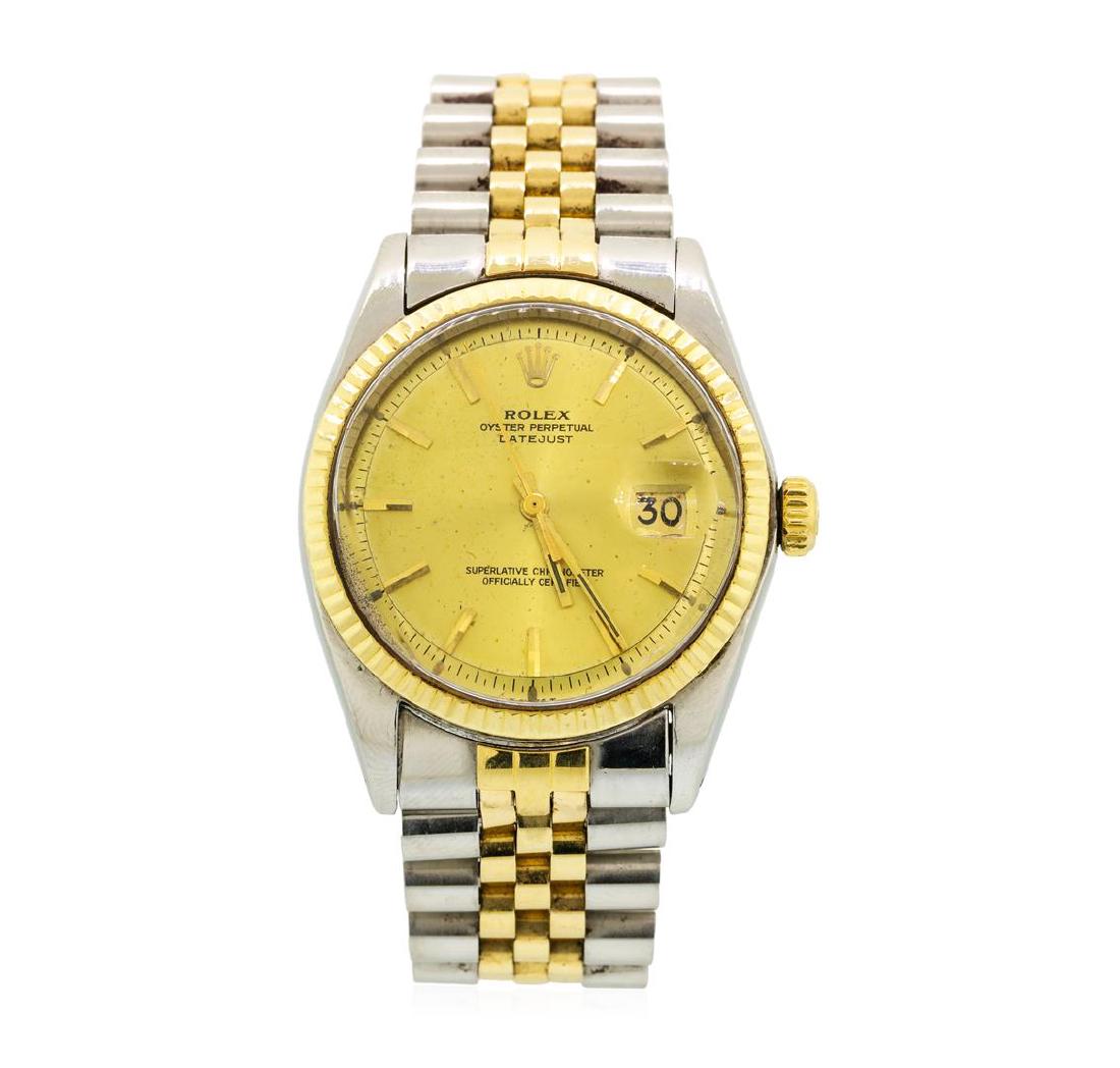 Vintage Rolex Two-Tone DateJust Wristwatch: One vintage, hand crafted & machine milled Rolex two-tone DateJust model wristwatch electro-chemically tested. Stainless Steel Case: 36mm oyster, Rolex signature 14KT Yellow gold Crown: twinlock with 