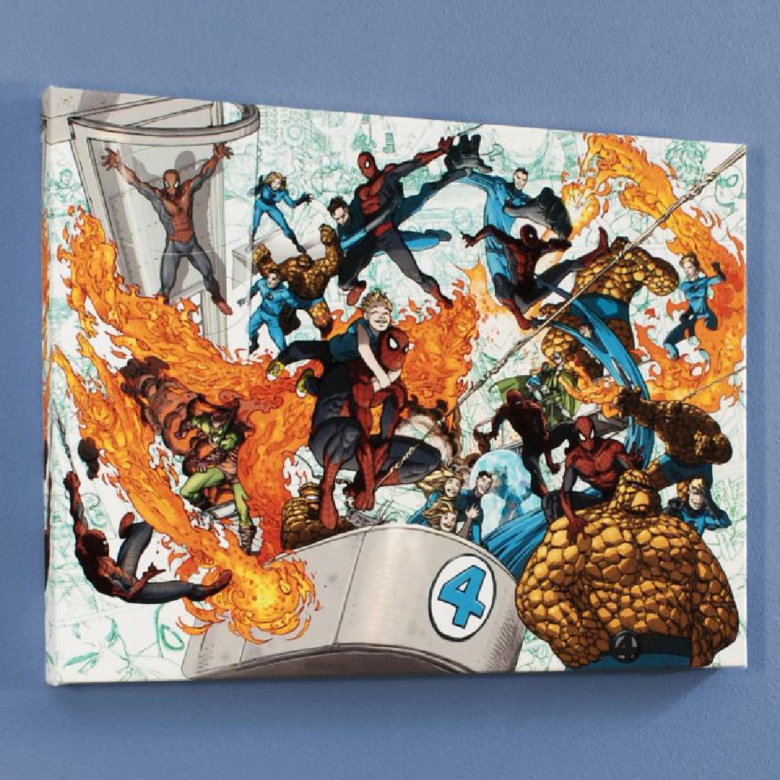 Spider-Man/Fantastic Four #4: A piece of comic book history, this limited edition, from original art by Mario Alberti, depicts an action-packed scene with Spider-Man and the Fantastic Four. Italian artist Mario Alberti is particul