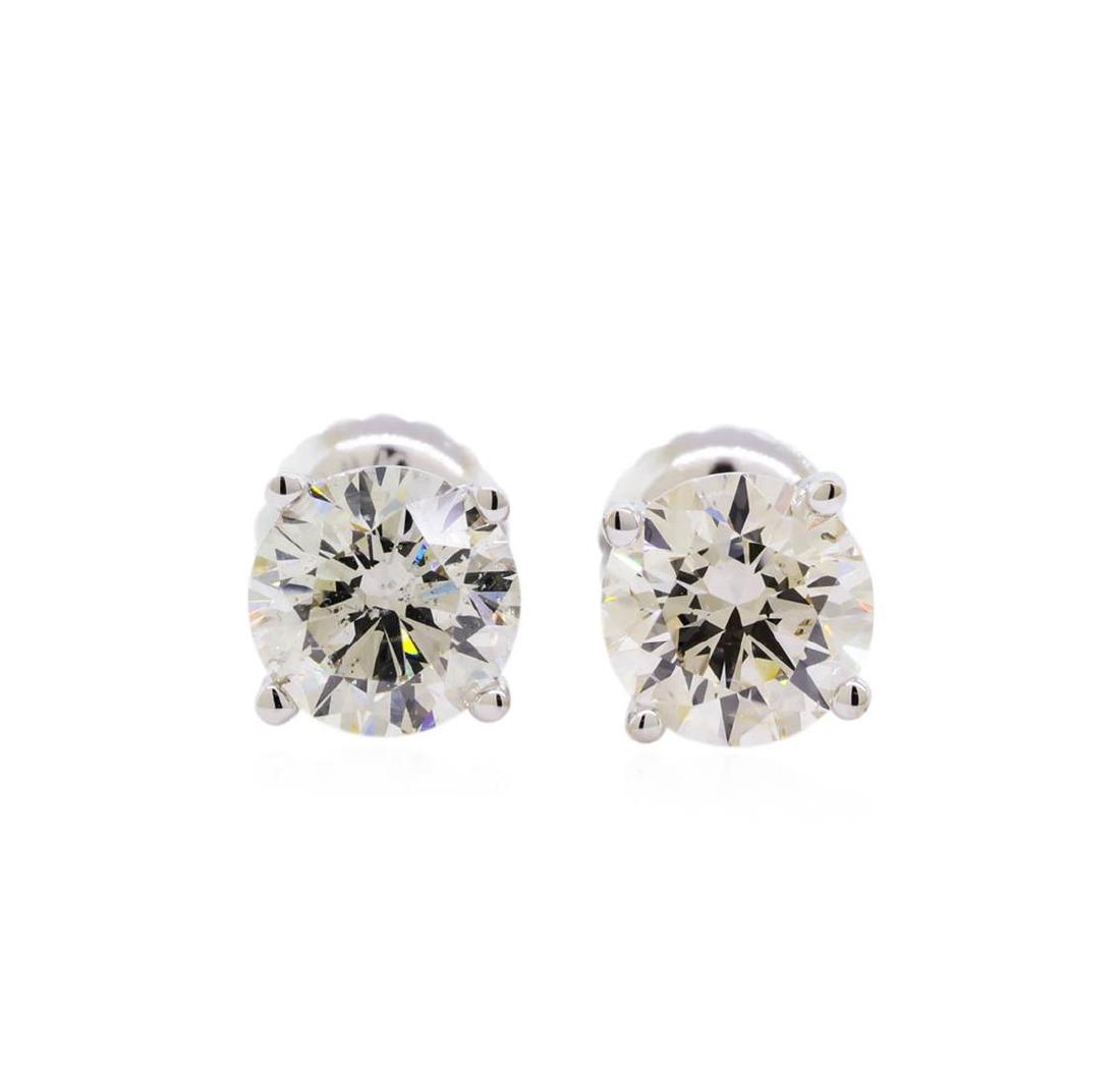 1.42 ctw Diamond Stud Earrings - 14KT White Gold: One pair electronically tested 14KT white gold lady's combination cast & assembled stud earrings with threaded posts and screw-on/screw-off backs with a bright polish finish. Identified with markings