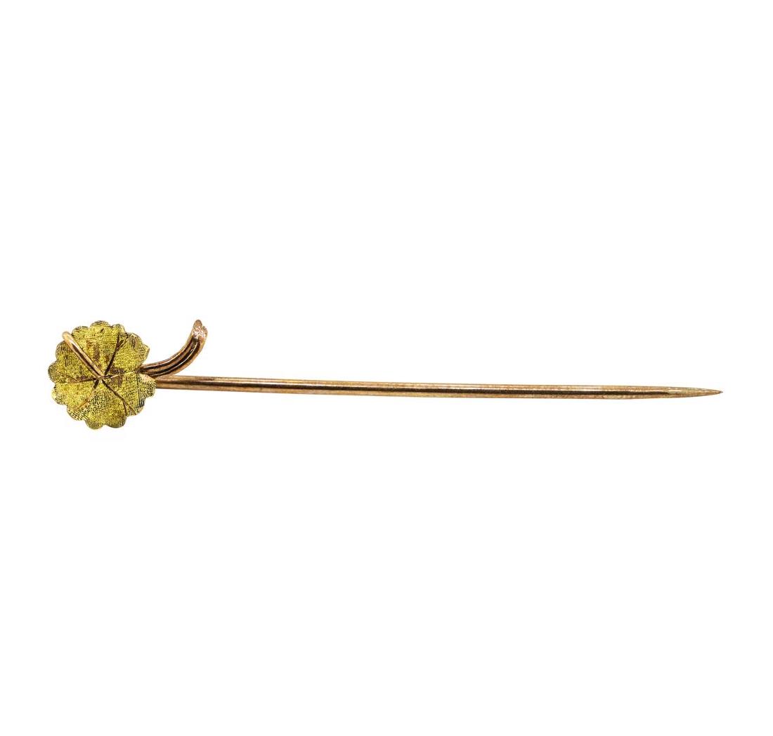 Four Leaf Clover Stick Pin - 10KT Yellow Gold: One four leaf clover stick pin featuring: 10KT yellow gold weighing 0.7 grams.