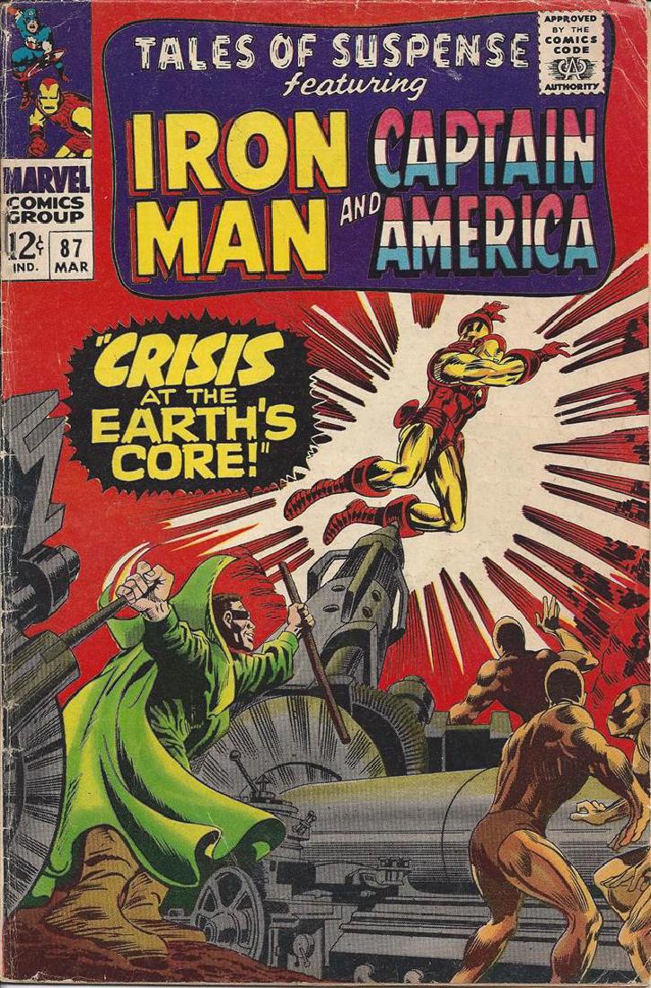 Tales of Suspense featuring Iron Man and Captain: One copy of Tales of Suspense featuring Iron Man and Captain America #87, "Crisis at the Earth's Core!". The comic was written by Stan Lee with art by Gene Colan and Frank Giacoia.