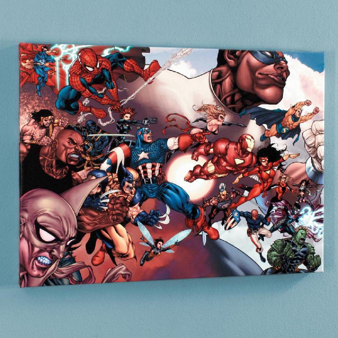 What If? Civil War #1: A piece of comic book history, this limited edition, from original art by Harvey Tolibao, depicts classic Marvel characters such as Iron Man, Wolverine, Spider-Man, Captain America, and many others. H