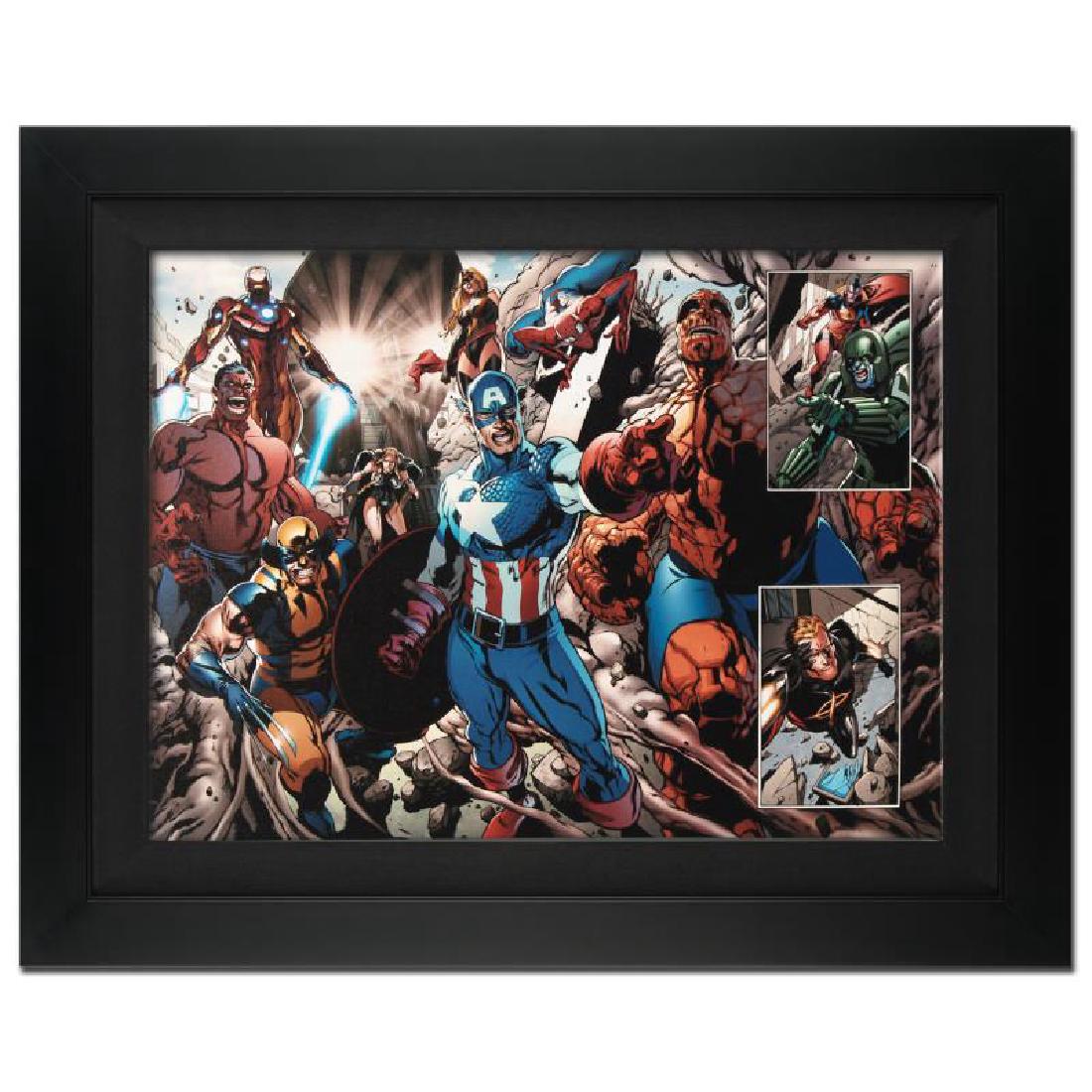 Earth Fall #2: A piece of comic book history, this limited edition, from original art by Tan Eng Huat, depicts Iron Man, Red Hulk, Wolverine, Valkyrie, Ms.Marvel, Captain America, Thing, and Spider-Man. Named 'Best 