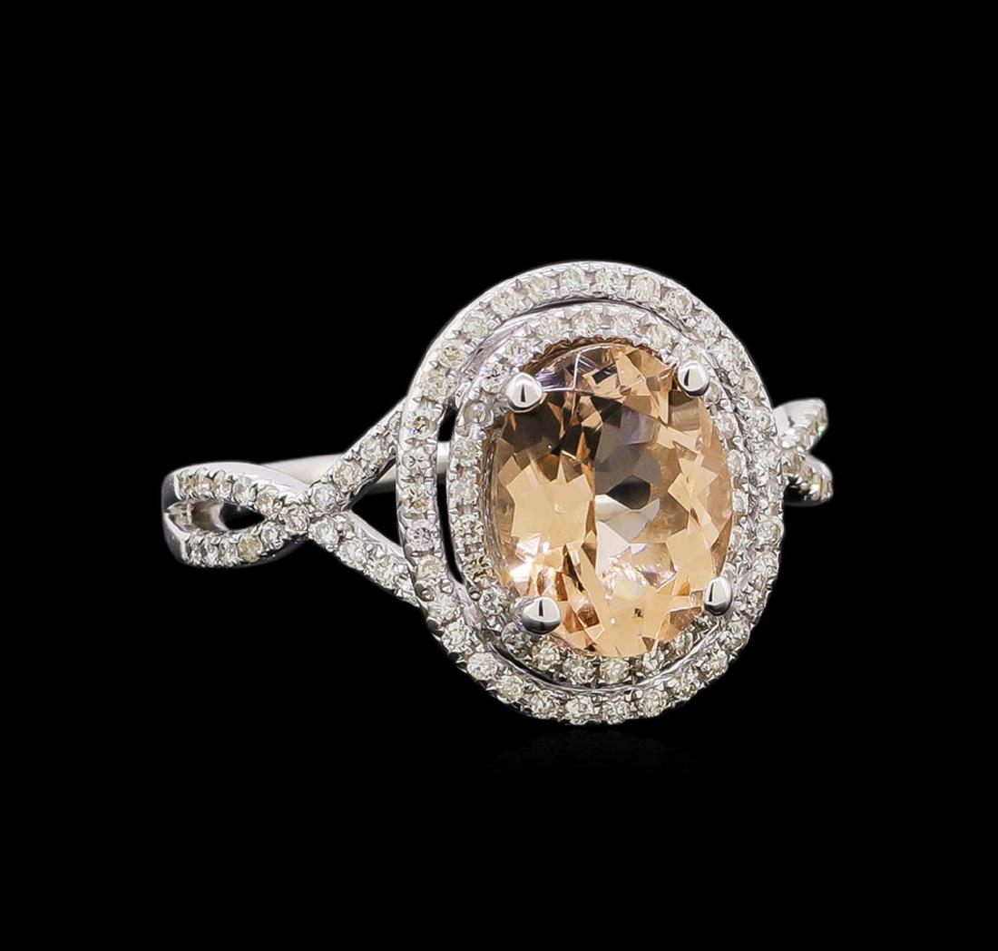 1.65 ctw Morganite and Diamond Ring - 14KT White Gold: One ring : 14KT white gold weighing 3.3gm containing one morganite with a total weight of 1.65ct and diamonds weighing 0.5ctw.