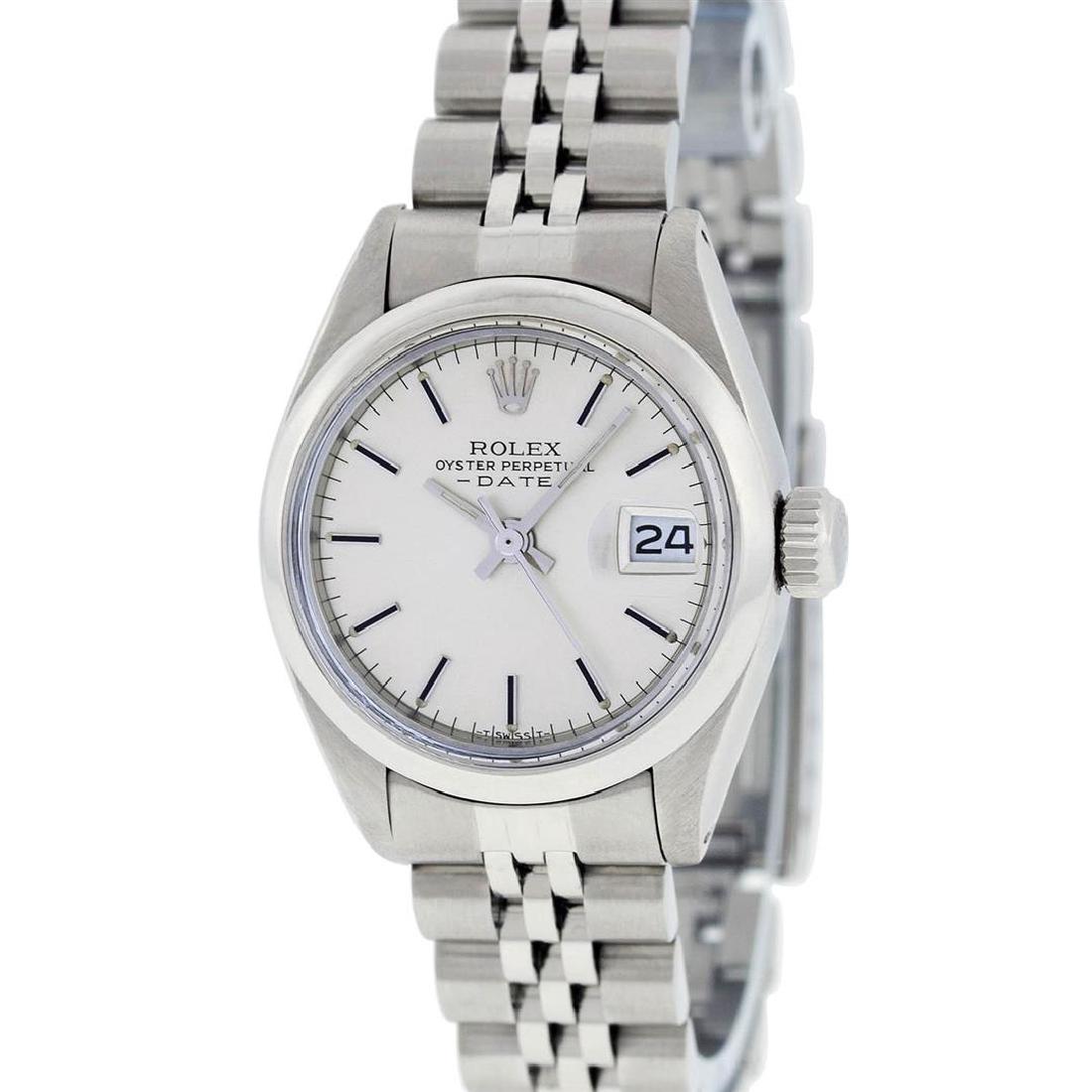 Rolex Ladies Stainless Steel Silver Index Smooth Bezel: One Ladies Rolex Datejust Polished Bright with Satin Finish, Serviced & Electronically Tested, Stainless Steel Case:26mm, Stainless Steel Crown, Bezel: Stainless Steel Smooth Bezel. Custom Crystal: Ac