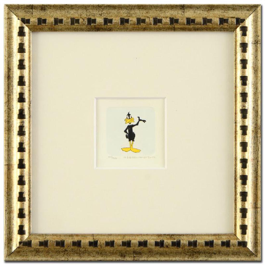 Daffy Duck: "Daffy Duck" is a limited edition etching on paper with hand-tinted coloring from Warner Bros. (dated 1999) and numbered! This piece is framed. Measures approx. 8.5" x 8.5" (with frame), 1" x 1.5" (ea