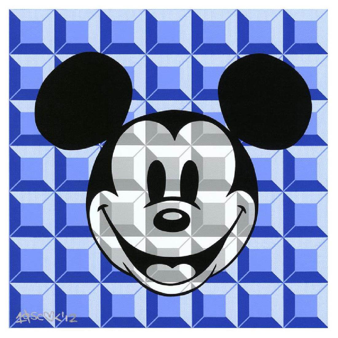 8-Bit Block Mickey (Blue): "8-Bit Block Mickey (Blue)" is a limited edition giclee on canvas, numbered and hand signed by Tennessee Loveless. This piece is licensed by Disney Fine Art. This piece has a 2" border and can be eith