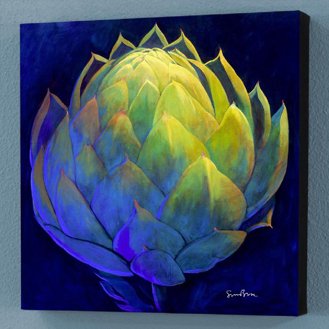 Green Heart: Simon Bull depicts gleaming flowers with bold hues and delicate details, creating graceful and elegant pieces of art. "Green Heart" is a limited edition giclee on canvas, numbered and bearing Bull's a