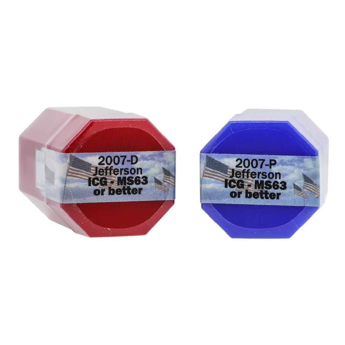 Rolls of 2007-D & 2007-P $1 Thomas Jefferson: One Rolls of 2007-D & 2007-P $1 Thomas Jefferson Presidential Coins ICG MS63 or Better. ICG Appraised.