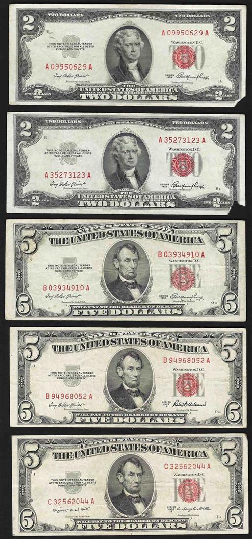 Lot of (2) 1953 $2 and (3) 1953 $5 Legal Tender Notes: One Lot of (2) 1953 $2 and (3) 1953 $5 Legal Tender Notes.