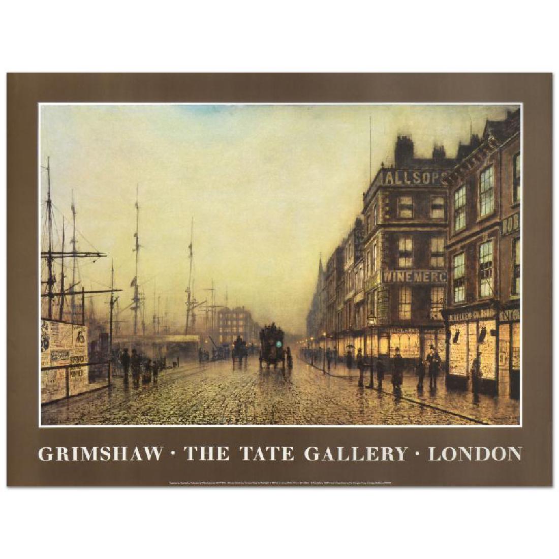 Liverpool Quay by Moonlight: "Liverpool Quay by Moonlight" is a fine art poster by John Atkinson Grimshaw (1836-1893)! Measures approx. 32" x 24" (with border), 28" x 21" (image).