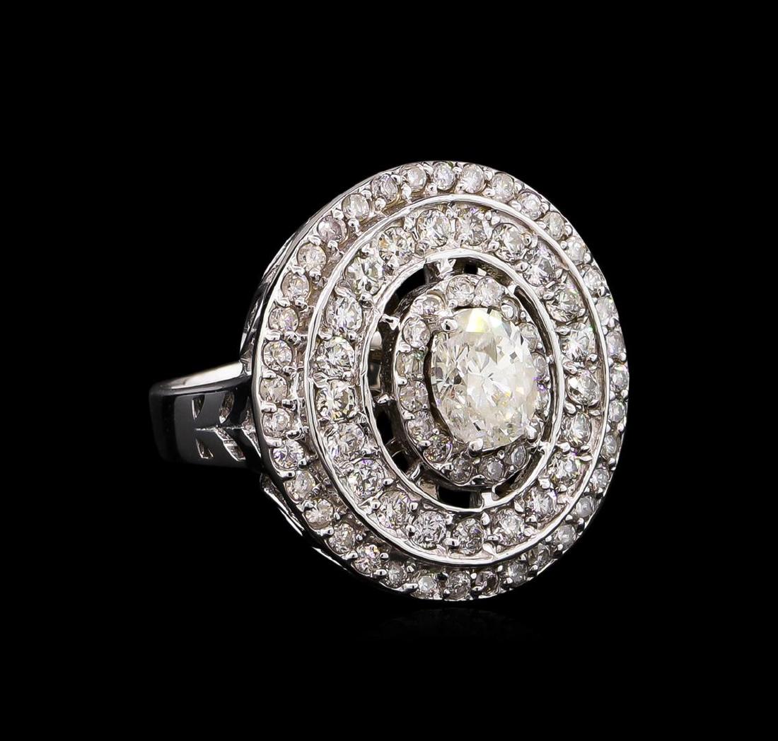 14KT White Gold 1.72 ctw Diamond Ring: One electronically tested 14KT white gold Ladies engagement ring with a bright polish finish. Condition is new. Identified with markings of "14K". Containing: One prong set oval shaped cut diamond, me