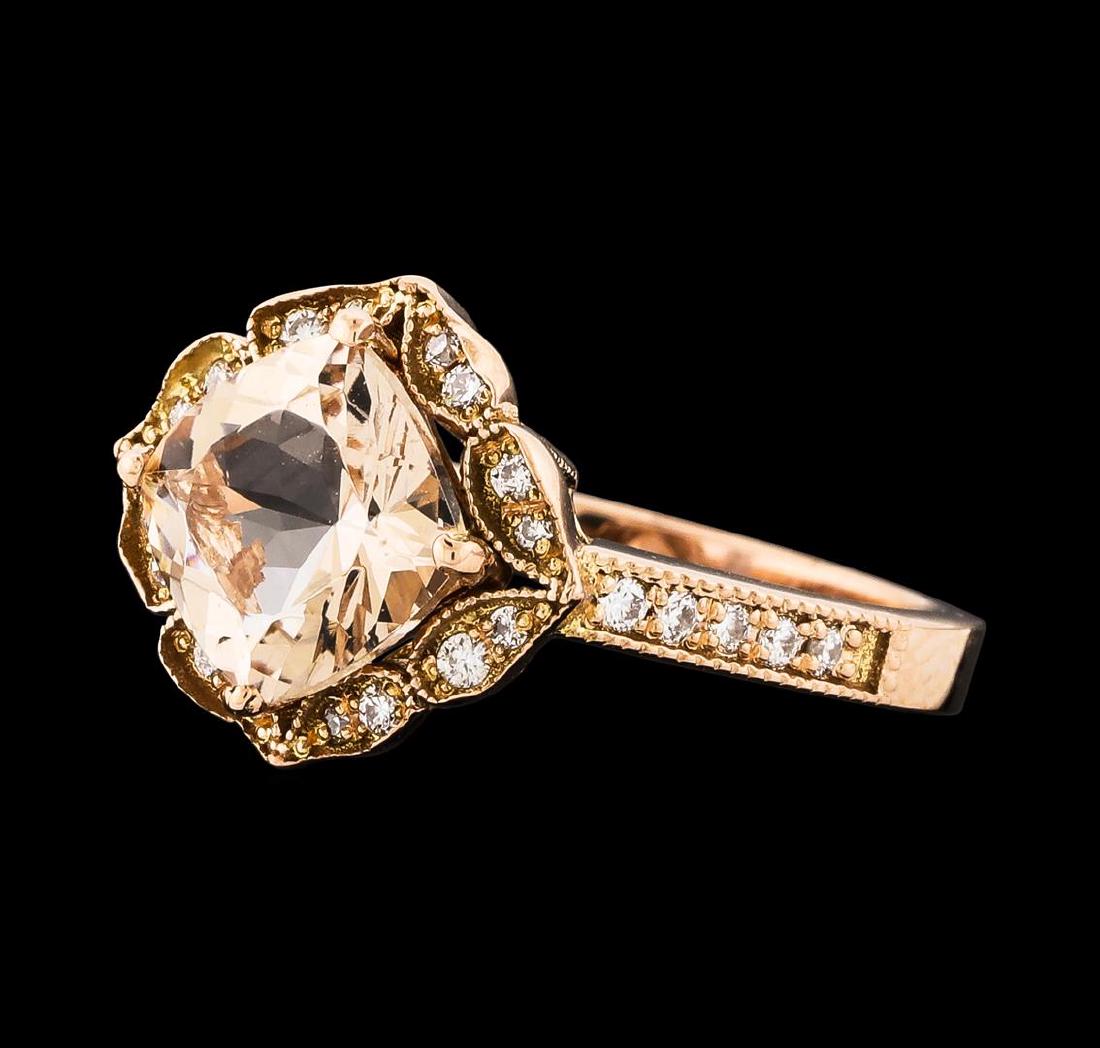 1.33 ctw Morganite and Diamond Ring - 14KT Rose Gold: One ring: 14KT rose gold weighing 3.03 grams containing one center morganite weighing 1.33ct and diamonds weighing 0.20ctw.