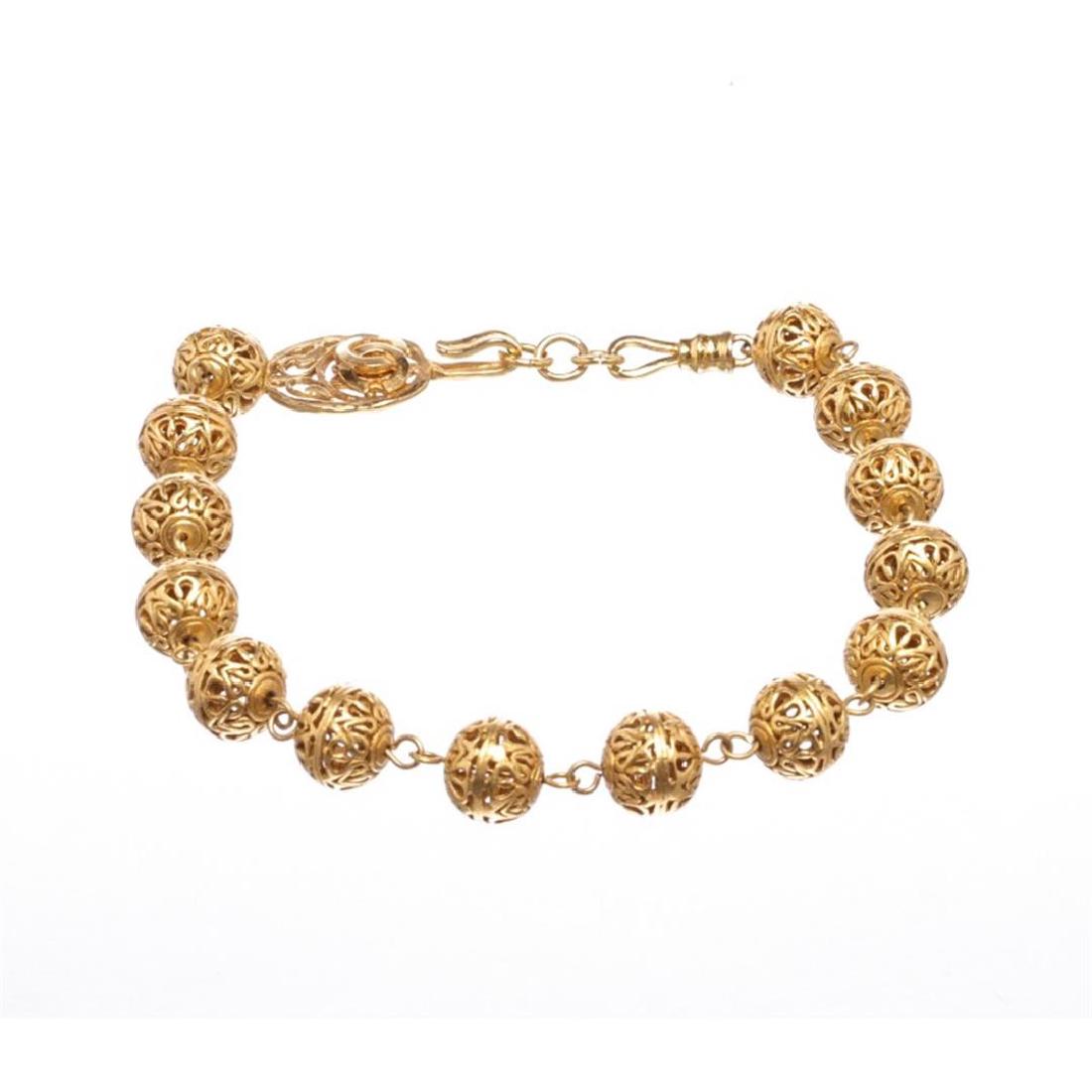 Chanel Gold Choker Ball Necklace: One Chanel Gold Choker Ball Necklace. Chanel Gold Ball Choker Necklace with CC pendant at hook closure.