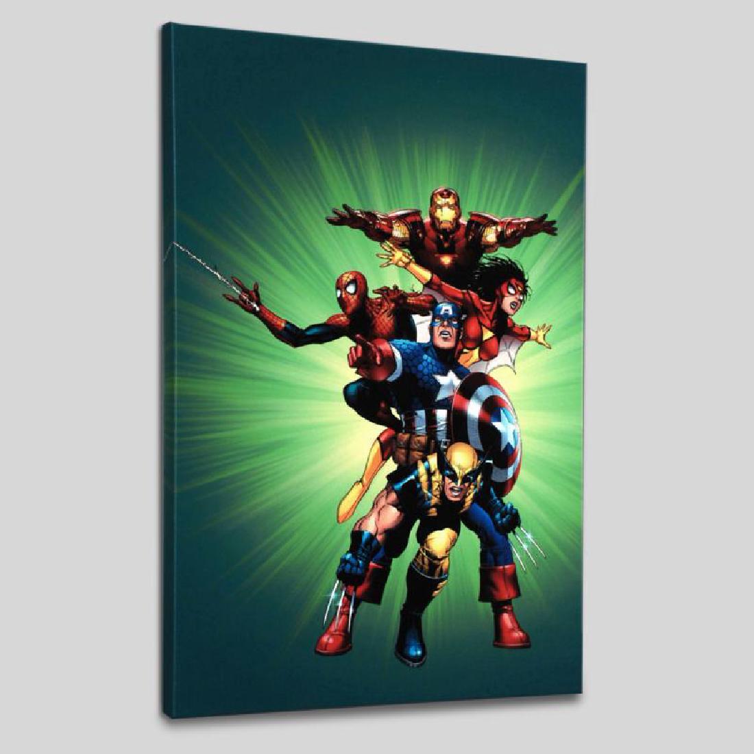 Wizard #136: A piece of comic book history, this limited edition, from original art by Jim Cheung, depicts the classic characters Wolverine, Captain America, Spider Woman, Spider-Man and Iron Man. Jim Cheung was n