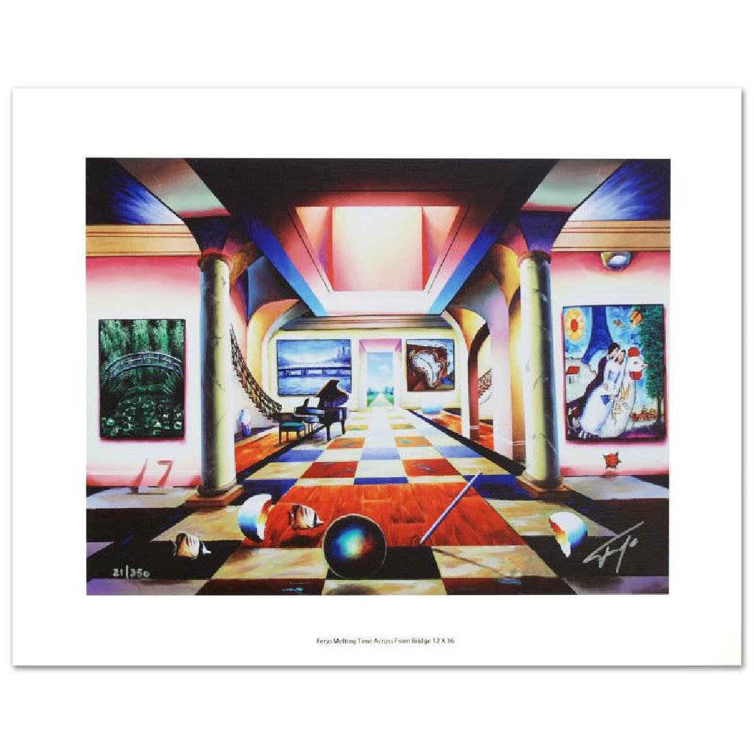 Melting Time Across from Bridge: "Melting Time Across from Bridge" is a limited edition giclee on canvas, numbered and hand signed by Ferjo. Includes Certificate of Authenticity! Measures approx. 16" x 12" (image).