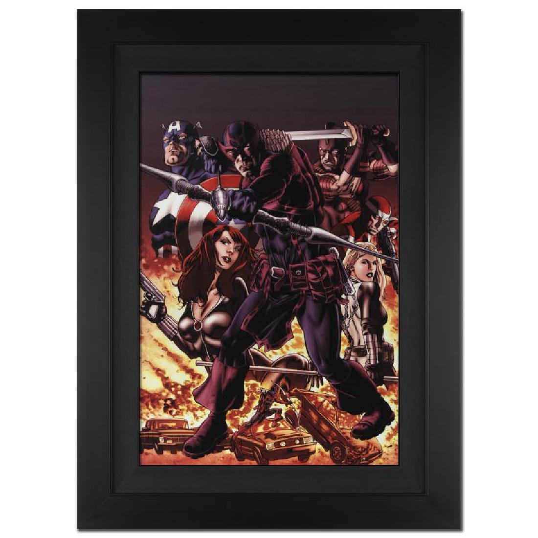 Hawkeye: Blind Spot #1: A piece of comic book history, this limited edition, from original art by Mike Perkins, depicts the classic characters Hawkeye, Captain America, and Black Widow. Beginning with Marvel UK, Mike Perkins