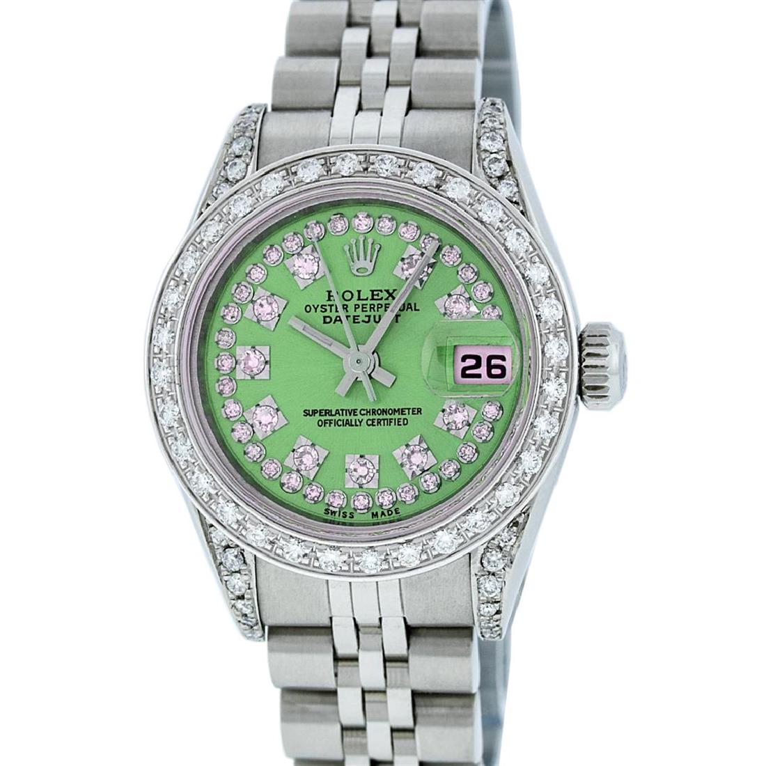 Rolex Stainless Steel VVS Diamond DateJust Ladies Watch: One Ladies Rolex Datejust Polished Bright with Satin Finish, Serviced & Electronically Tested, Stainless Steel Case:26mm, Stainless Steel Crown, Diamond Lugs: 16 Diamonds On Lugs, Clarity: SI-VS, Colo
