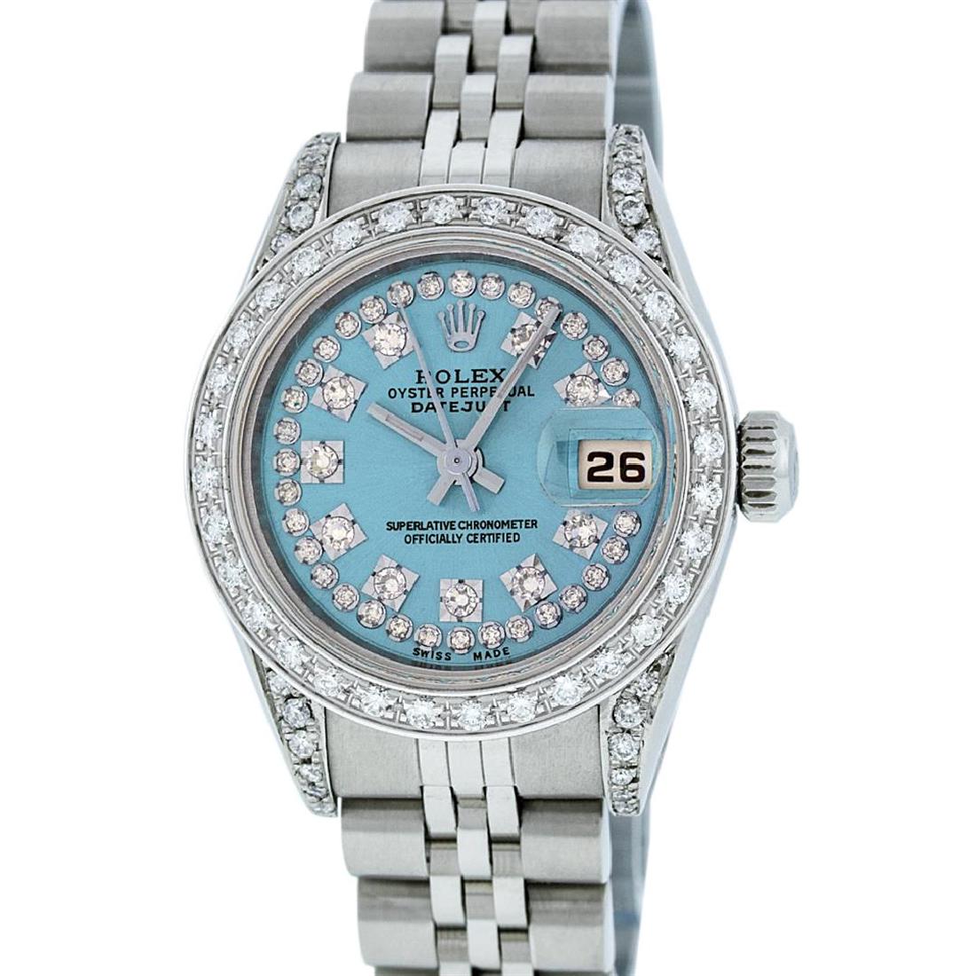 Rolex Stainless Steel VVS Diamond DateJust Ladies Watch: One Ladies Rolex Datejust Polished Bright with Satin Finish, Serviced & Electronically Tested, Stainless Steel Case:26mm, Stainless Steel Crown, Diamond Lugs: 16 Diamonds On Lugs, Clarity: SI-VS, Colo